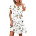 thumbnail image 1 of Puntoco Vestido De Cuello Redondo De Manga Corta Suelto Casual Con Estampado Botánico De Verano Para Mujer Blanco L,Regalos Para Mujer Joven, 1 of 5