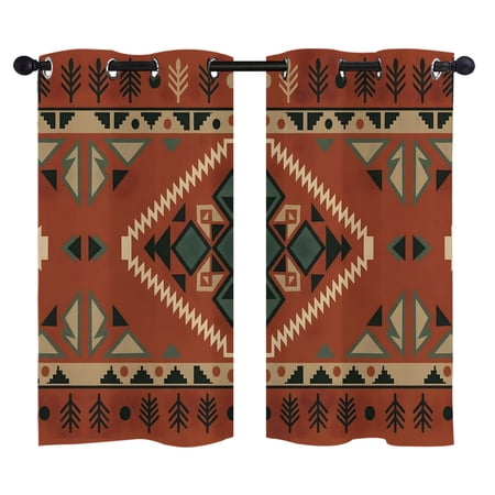 Orange Diamond Center Blackout Curtains 39 Inches Long Earthy Brown Woven Texture Pine Tree Border Thermal Insulated Room Darkening Drapes with Grommets for Living Room 27.5 W x 39 L 2 Panels