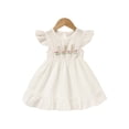 thumbnail image 4 of Zehjuhan Toddler Girls Easter Dress Bunny Embroidery Crewneck Short Butterfly Sleeve A-Line Back Button Closure White，9-12M, 4 of 12