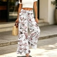 thumbnail image 6 of Botanical Floral Ruffle Hem Wide Leg Pants - High Waisted Palazzo Trousers with Pockets, Flowy Drawstring Casual Lounge Pants for Women Light pink M, 6 of 7