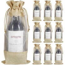 Namzi Jute Wine Bags, 10pcs Burlap Wine Bottle Gift Bags 750ml with Sheer Window Drawstring Gift Bags for Wedding Festival Wine Tasting Party Favors 11.8*5.9 inch(Brown)