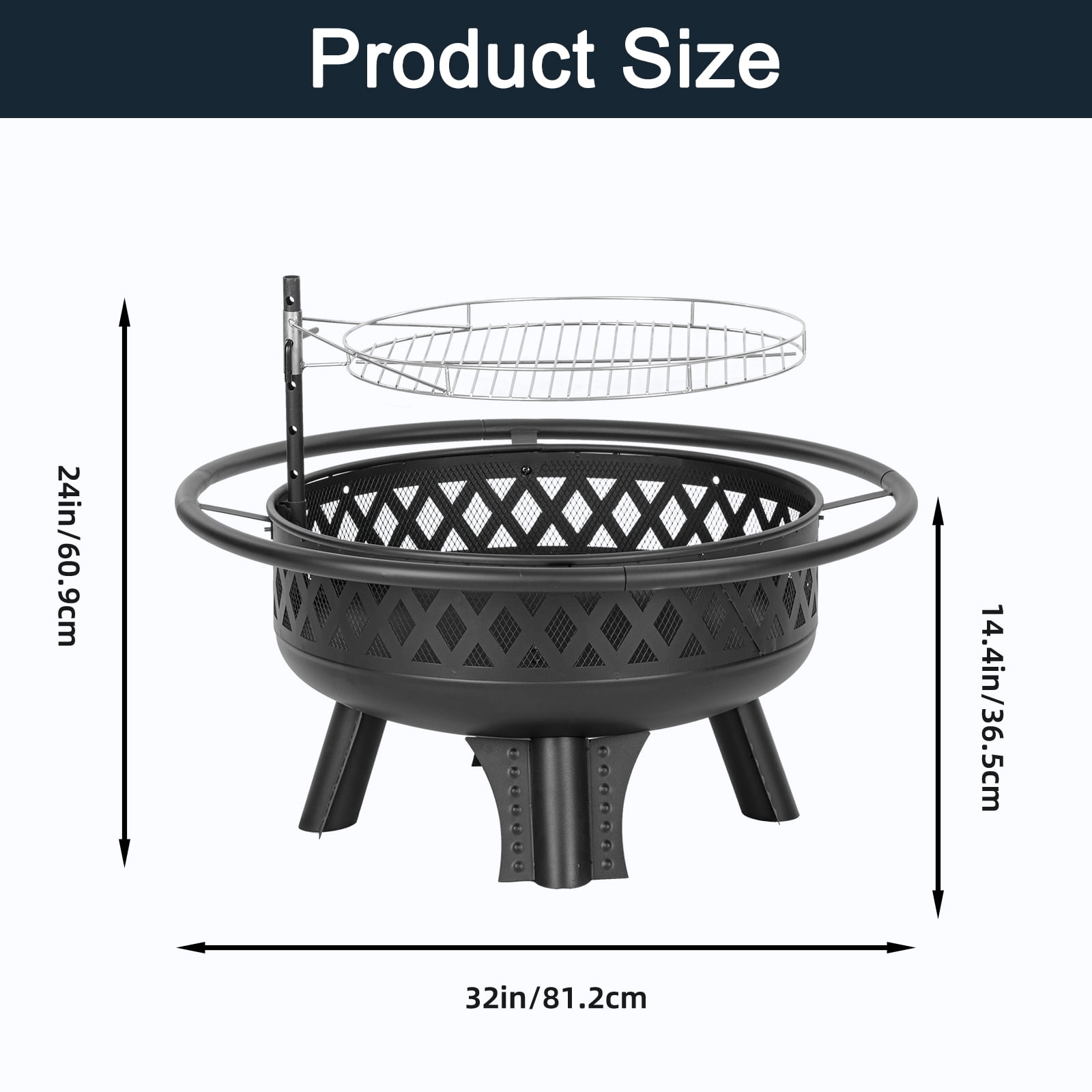 MistMo 32-Inch Wood Burning Fire Pit with Grill & Lid