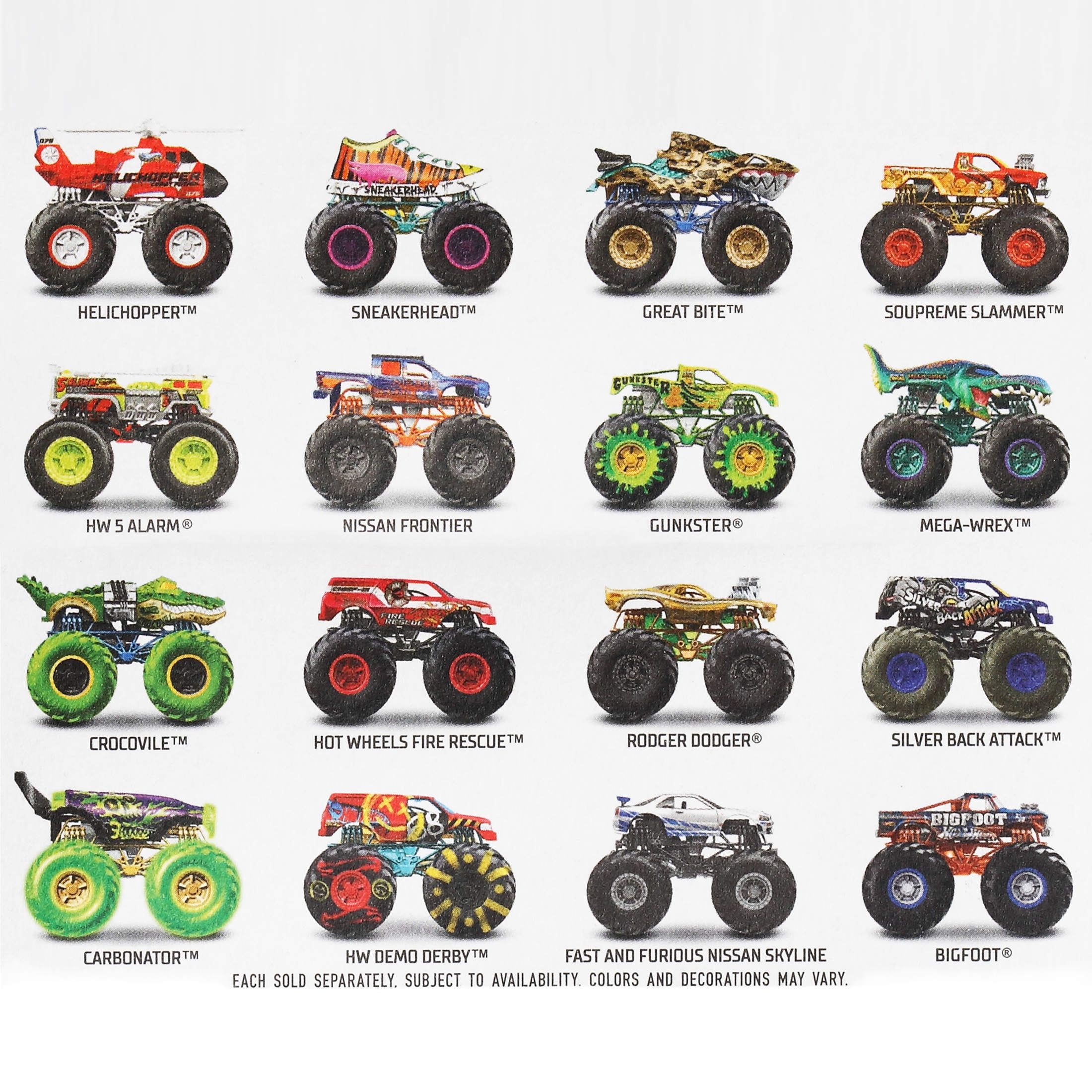 Hot Wheels Monster Trucks, 1:64 scale die-cast trucks with