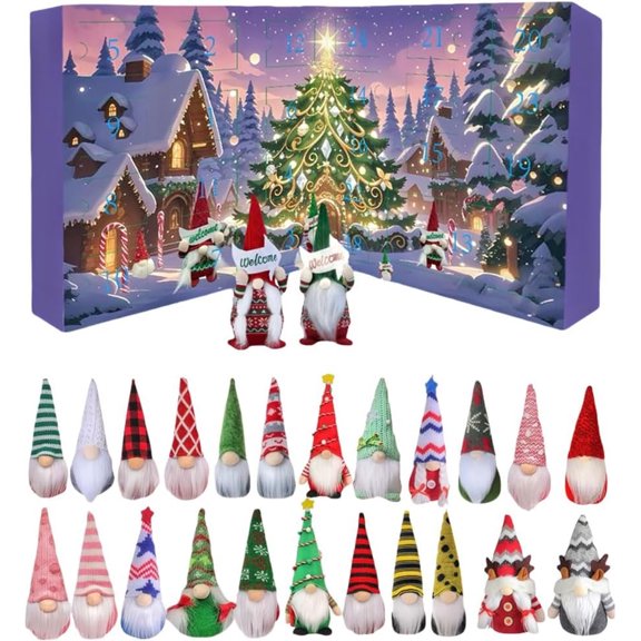 Gnome Christmas Advent Calendar 2025: 24Pcs Christmas Gnomes Countdown Calendar, Santa Little People Figure Ornaments, Gonks Dwarf Gifts For Tree Decorations(Purple)