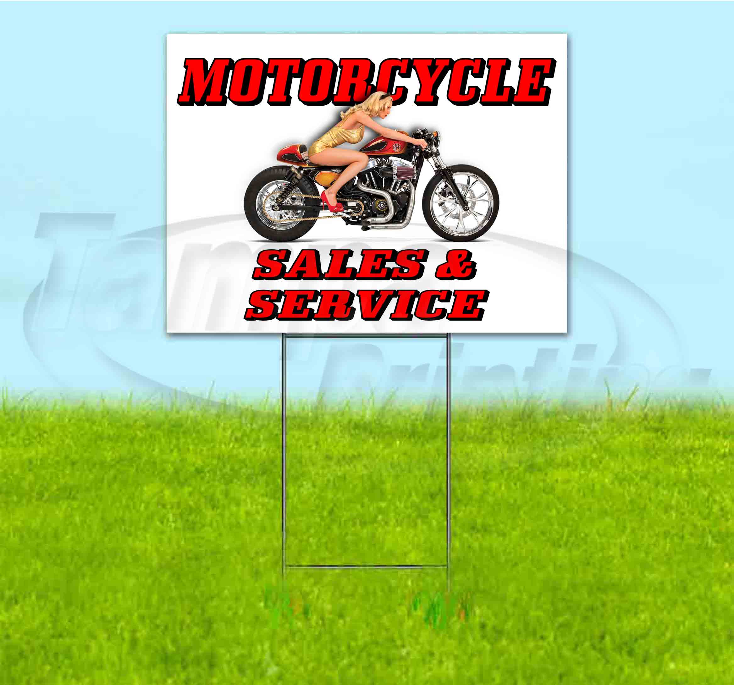 Motorcycle Sales & Service (18" x 24") Yard Sign, Includes Metal Step Stake