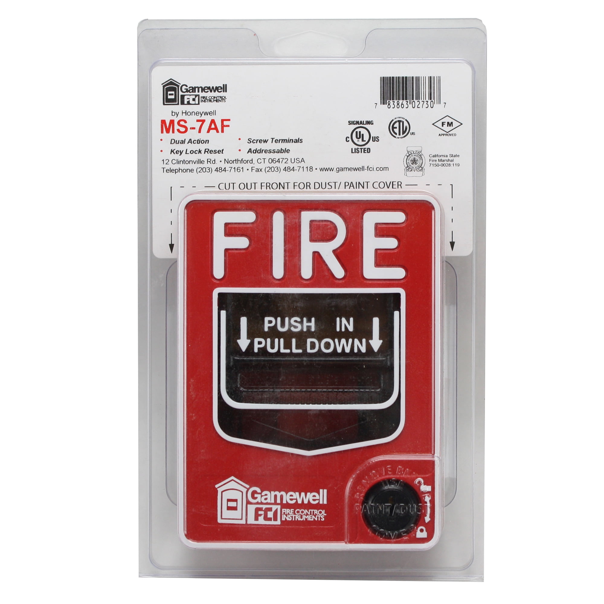 GamewellFCI MS7AF Fire Alarm Dual Action Pull Station, Red