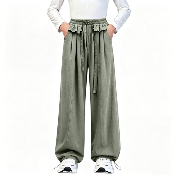 LvhaoGJOB Kids' Casual Pants - Soft, Elastic Waist & Pockets - Army Green 5-6 Years