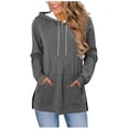thumbnail image 3 of Women's Classic Hooded Top Long Sleeve Sweatshirt with Drawstring and Slit Hem Solid Color Casual Loungewear Streetwear Travel Essential Fashion Gift for Women | CSEONE,Dark Gray XL, 3 of 9