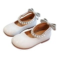 thumbnail image 5 of Girls' Pearl Bow Princess Shoes, Non-Slip Soft Sole Mary Janes, Perfect for Parties, Weddings, and Daily Outings White 8-8.5 Years, 5 of 9