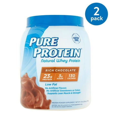 (2 Pack) Pure Protein Natural Whey Protein Powder, Rich Chocolate, 23g Protein, 1.6