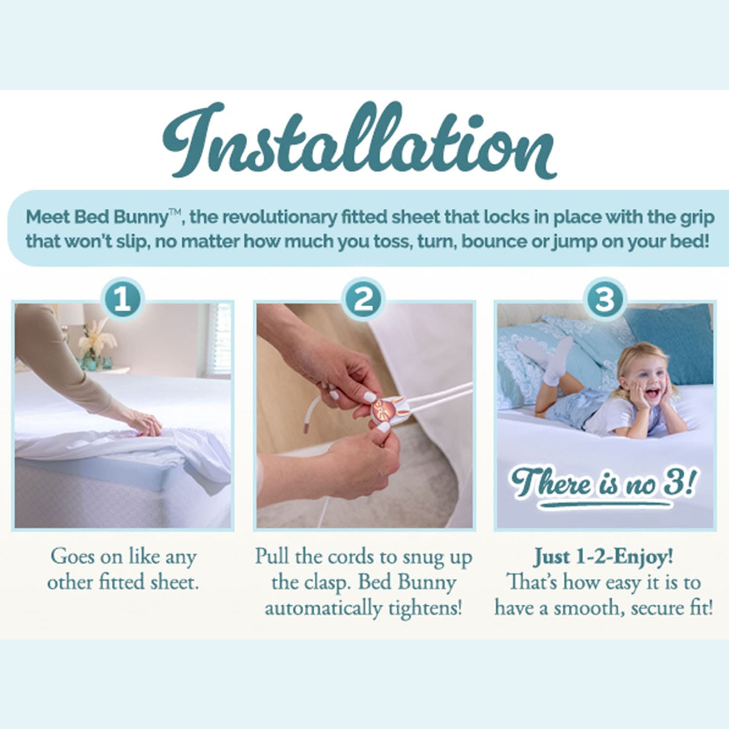 Bed Bunny Fitted Bed Sheet With Built-In Compression Cord Locks On Mattresses & Won’t Slip