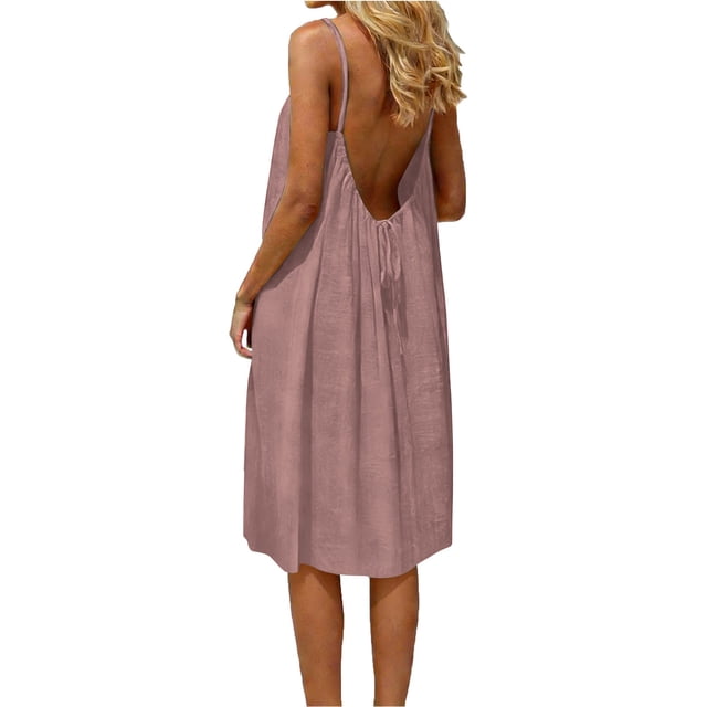 Chemise de Nuit pour Femmes, Robe Décontractée Unie Sans Manches à Col Rond et Dos Nu, Robe Douce pour la Maison Ou les Vacances