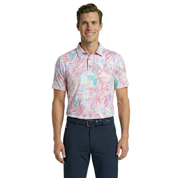 Birdie Bound Men's and Big & Tall Men's Pastel Palms Print Polo Golf Shirt, Sizes XS-4XLT