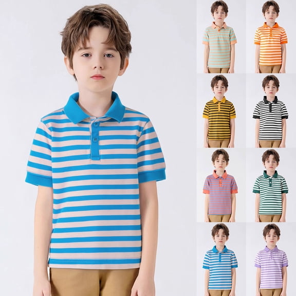 Shadoumai Toddler Polo Shirts Boys 5T Button Down Striped Short Sleeve Pocket Shirts Casual Trendy Tops Clothes for Boy Size
