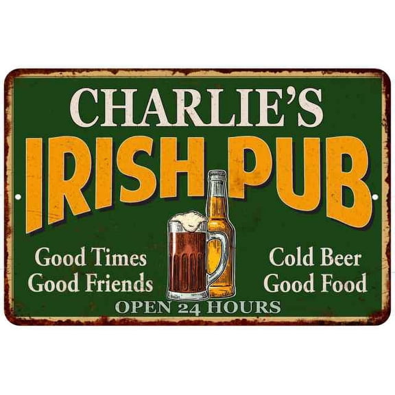 CHARLIE'S Irish Pub Beer Metal Sign Bar Decor 8x12 108120013200