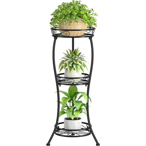 GrowAlong Metal Plant Stand Indoor Outdoor,3 Tiered Plant Stand，Display Rack for Patio Garden Balcony Living Room(33 inch Black )