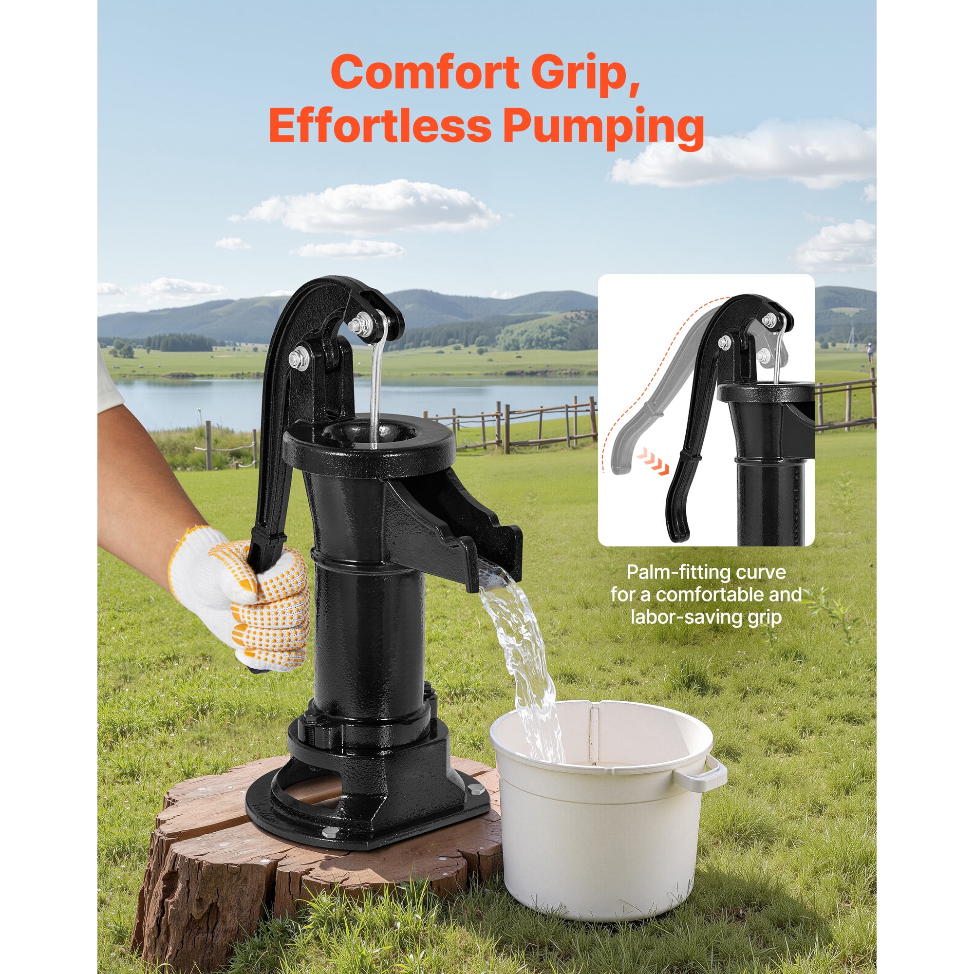 KFFKFF Cast Iron Hand Well Pump, 25 ft Max Lift, Antique  Pitcher Pump with 1-1/4 in NPT Connection, Manual Water Pump for Outdoor Gardens, Ponds, Backyards, and Farms, Black