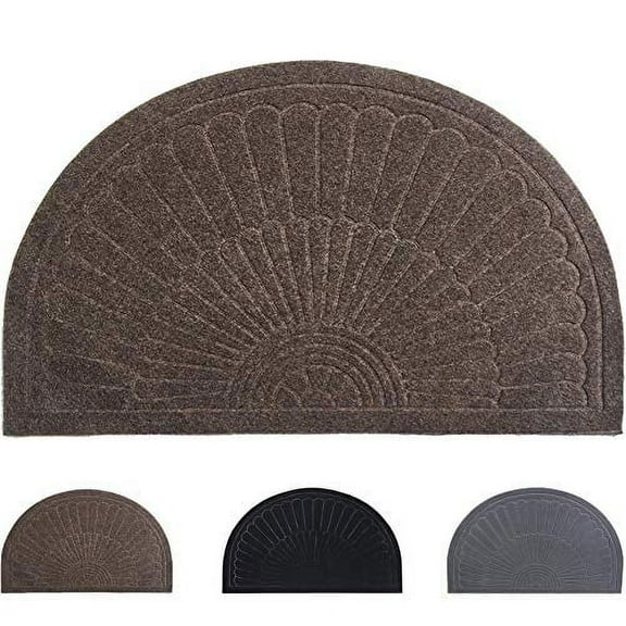 Rubber Doormat Indoor Outdoor Half Round Front Door Mat, Non Slip Backing 18" x 30"