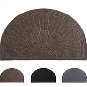 Rubber Doormat Indoor Outdoor Half Round Front Door Mat, Non Slip Backing 18" x 30"