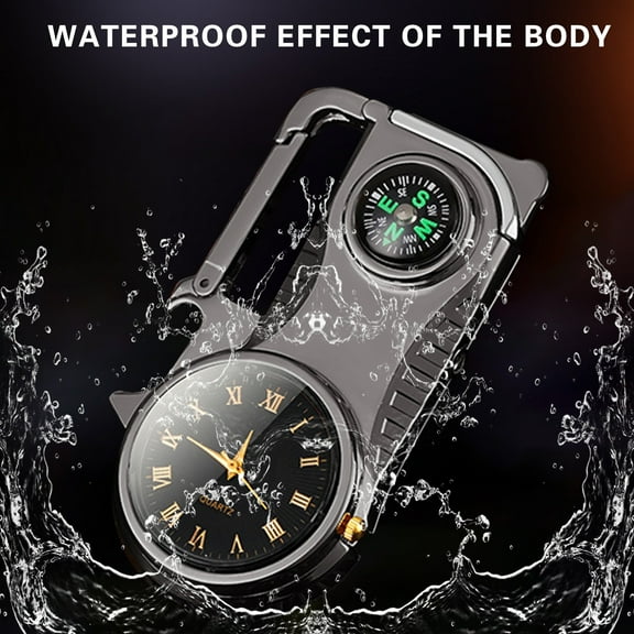 Kraoden Multifunctional Key Chain Bottle Opener with Colored Light Real Watch 5 In 1 Windproof Lighter