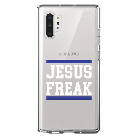 DistinctInk Clear Shockproof Hybrid Case for Galaxy Note 10 PLUS (6.8" Screen) - TPU Bumper Acrylic Back Tempered Glass Screen Protector - Jesus Freak White Blue