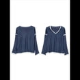 thumbnail image 2 of Suéteres Casuales de Larga con Cuello en V para Mujer, Suéteres Sueltos de Punto Grueso y Suave, Sudaderas, Tops. Azul Marino XXL, 2 of 9