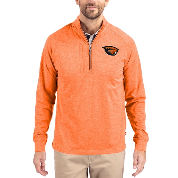 Women's-Cutter & Buck Heather Orange Oregon State Beavers Adapt Eco Knit Stretch Recycled DryTec Raglan Quarter-Zip