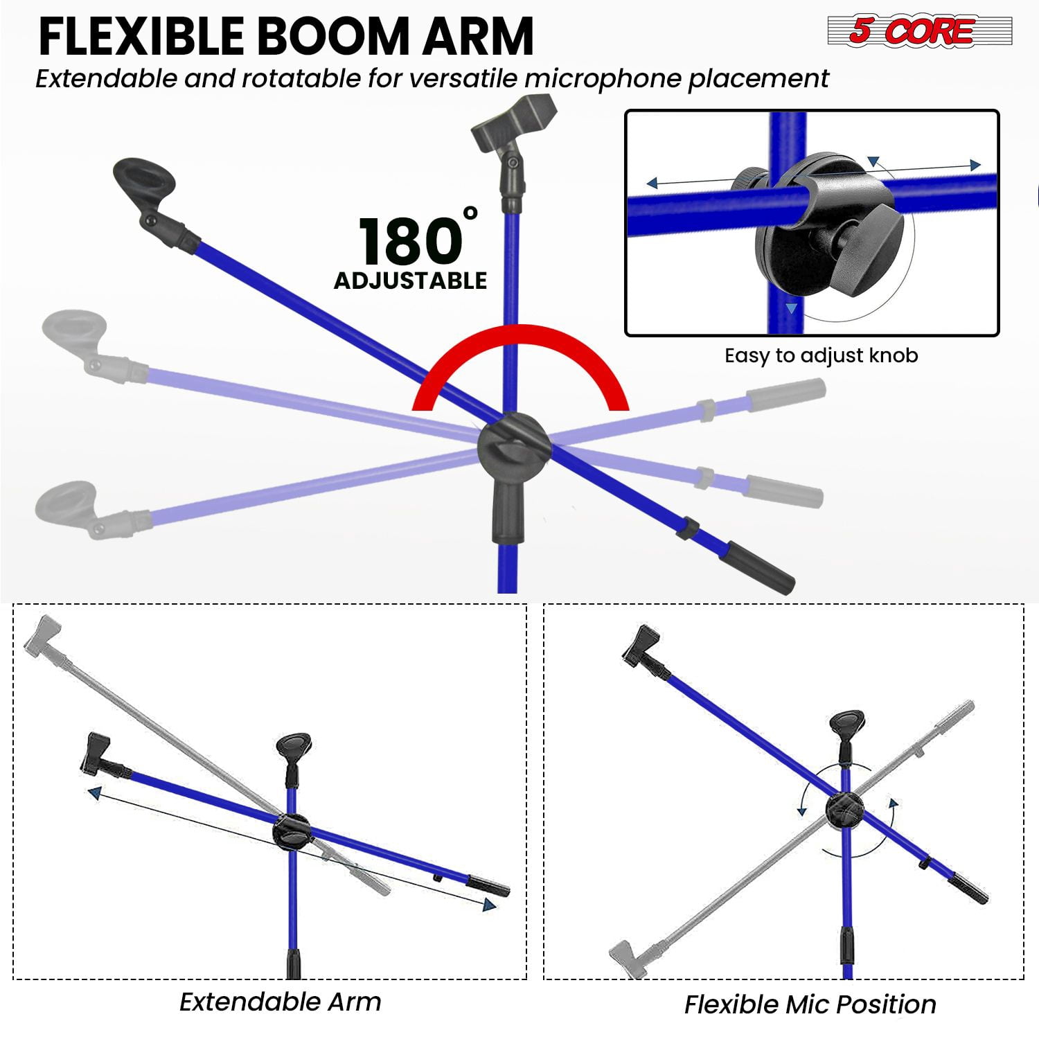 Adjustable Microphone Stand Tripod with Telescoping Boom Arm, Dual Mic Holder, 31.5 to 63 Inches Height Adjustable, Heavy Duty Metal Tripod Base for Recording, Live Sound, Stage Performance
