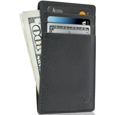 Slim Minimalist Wallets For Men & Women - Genuine Leather Credit Card Holder Front Pocket RFID Blocking Wallet With Gift