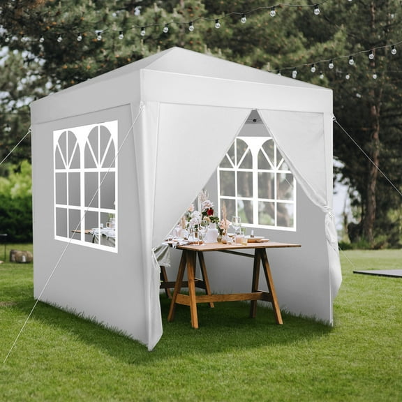 6.5x6.5 FT Pop Up Canopy Tent with 4 Sidewalls,3 Position Adjustable Height Steel Frame,Waterproof Outdoor Gazebo for Weddings,Catering,Birthdays,Bbqs,Beach and Backyard Events,White