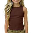 thumbnail image 4 of SGMVNU 2 Pack Tank Tops for Girls Summer Casual Fitted Sleeveless Ribbed Shirts Crewneck Racerback Athletic Tees, Size 7-8 Years, Yellow & Brown, 4 of 9