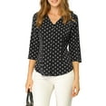 thumbnail image 2 of MODA NOVA Junior's Polka Dots 3/4 Sleeve V Neck Button Front Vintage Blouse Black M, 2 of 5