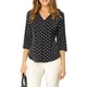 thumbnail image 2 of Blusa de mujer Inspire Chic con cuello en V, mangas 3/4, estampado de lunares y corazones, parte delantera con botones, color negro, talla S, 2 of 7