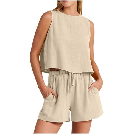 

Funicet Pajama Sets for Women Women s Sleeveless Crop Top and Shorts Pajama Sets 2 Piece Short Pants Sleepwear Outwear Pjs Sets