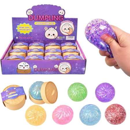 Chanana 12PCS Glitter Dumpling Squishy 2Inch Jumbo Dumpling Stress Ball Rainbow Mystery Squishys Bun Anxiety Relief Fidget Soft Squeeze Decompression Dough