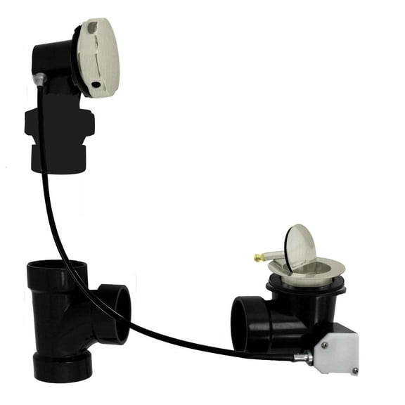 Westbrass D50A27BJ-07 27" Cable Drive Standard Bath Drain Trim Kit with Rotary Overflow Cover Knob on a Ball Joint Elbow, Pop-Up Stopper and Sch. 40 ABS Fittings, Satin Nickel