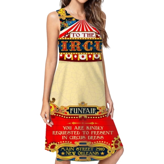 Circus Carnival Invite Vintage Spring Summer Dresses For Women Fashion Dress Casual Sleeveless Loose Sundress With Pockets