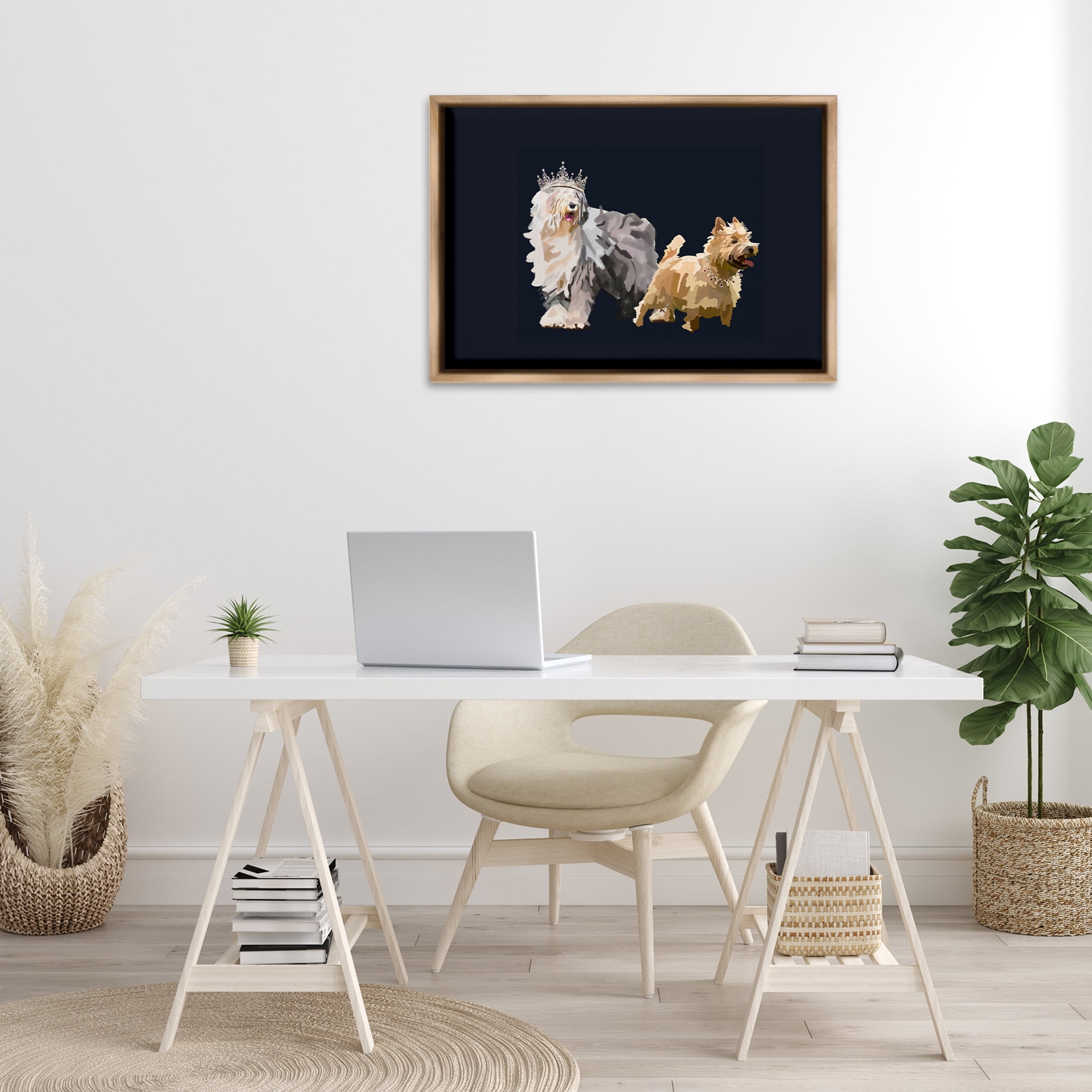 Stupell Industries Dog Duo with Crowns Animals & Insects Painting Brown Floater Framed Canvas Art Print Wall Art, 31 x 21