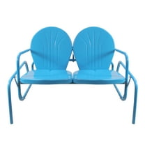 Northlight 2-Person Outdoor Retro Metal Tulip Double Glider Patio Chair, Turquoise Blue