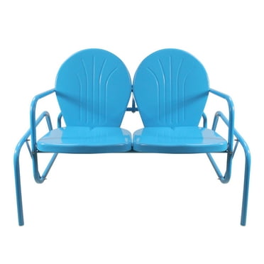 Northlight 2-Person Outdoor Retro Metal Tulip Double Glider Patio Chair, Turquoise Blue