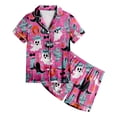 thumbnail image 5 of KPOPLK Girls Halloween Sleepwear Set 2-13Y 2Pcs Pumpkin Print Short Sleeve Button Down Shirt with Shorts Jammies,Size 8-9 Years, 5 of 5