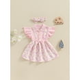 thumbnail image 3 of vera natura Toddler Girls Two Piece Outfits Daisy Print Patchwork Ribbed Dress and Headband for Summer Clothes, 3 of 8