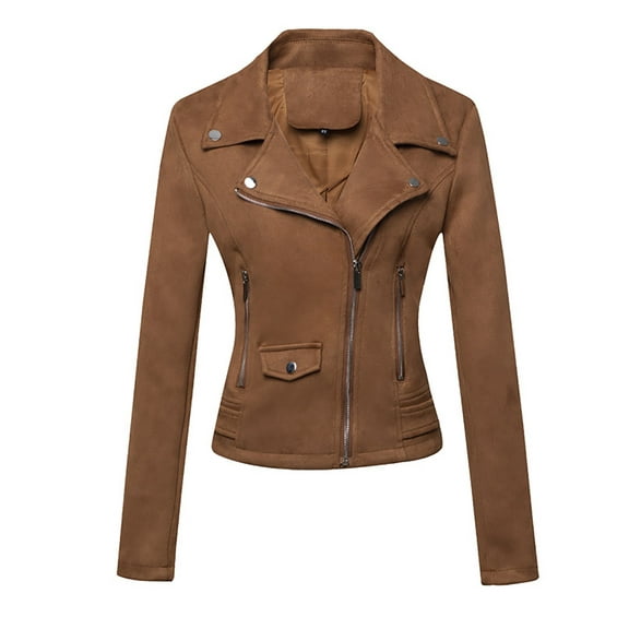 Qetyuw Womens Faux Suede Crop Coat Casual Asymmetric Zip Up Long Sleeve Jacket Slim Fit Coats Outwear