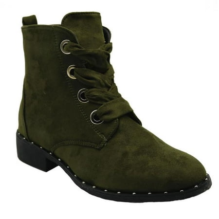 Jesco Footwear L-3800-320-009 2018 Holidays Collection Vivi-3 Blue Womens Low Heel Ankle High Lace Up Side Zip Fashion Winter Fall Boots - Olive, Size