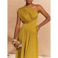 thumbnail image 6 of Mustard Yellow One-Shoulder Pleated Waist A-Line Long Dress For Women, 6 of 6