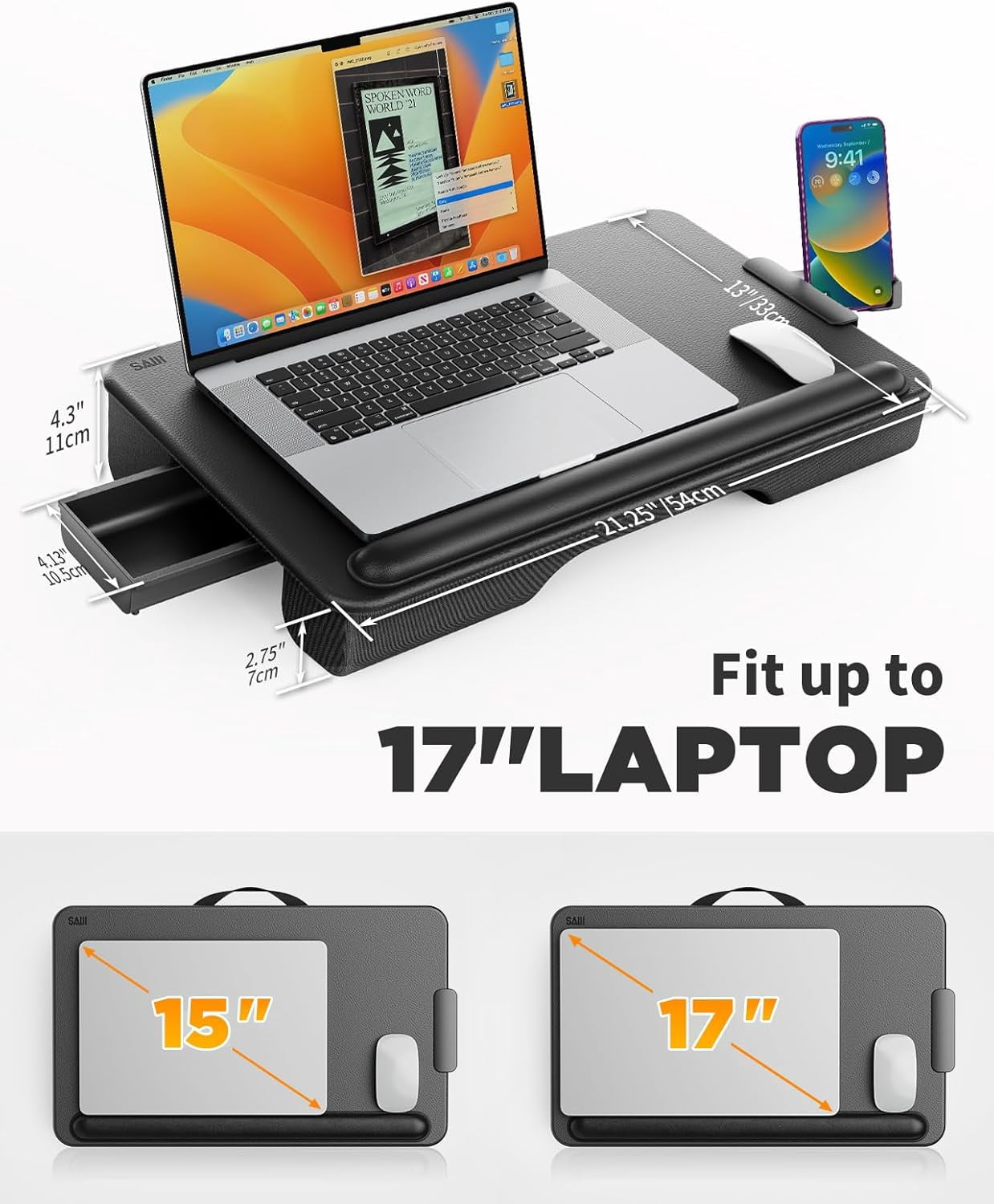 Laptop Lap Desk, Portable Laptop Desk for Bed - Fits Up to 17" Laptops & MacBook,Lightweight Lap Tray Table,Black