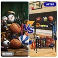 thumbnail image 2 of LAFGUR Garage Sports Equipment Organizer,Ball Storage with Baskets and 4 Hooks, Sports Gear with Wheels for Garages, Gym, Powder Coated Steel, Black, 2 of 8