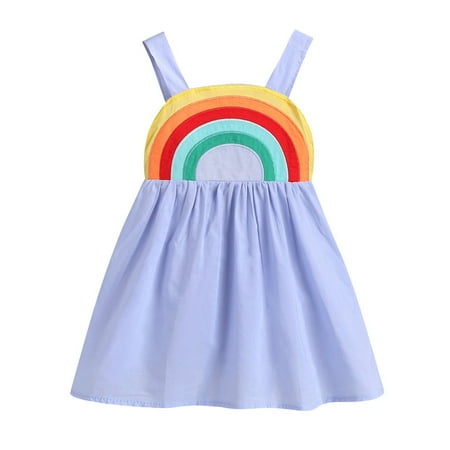 

Girls Dresses Sleeveless Princess Dress Casual Print Blue 90