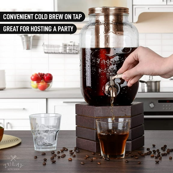 1 Gallon Cold Brew Coffee Maker with Stainless Steel Infuser and Spigot for Iced Tea