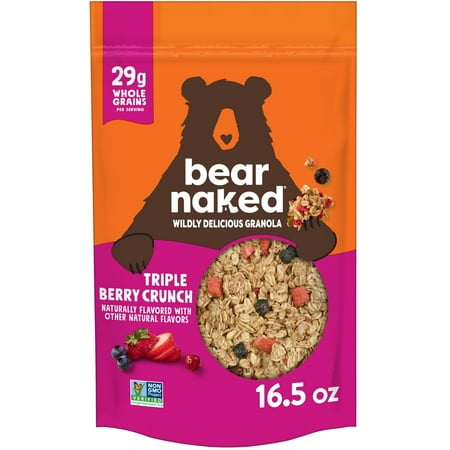 Bear Naked Granola Cereal, Fiber Snacks, Breakfast Snacks, Triple Berry Crunch, 16.5oz Bag (1 Bag)